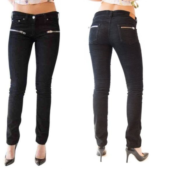 Etoile Isabel Marant Corduroy Zip Pocket Moto Low Rise Slim Pants Black - Picture 1 of 12